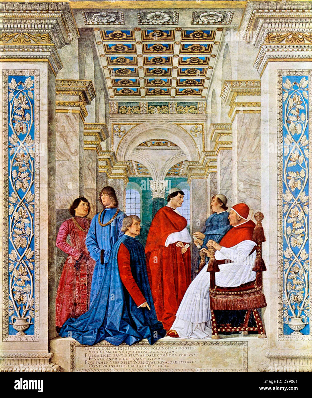 Der zukünftige Papst Julius II. und Papst Sixtus IV sitzende Stockfoto