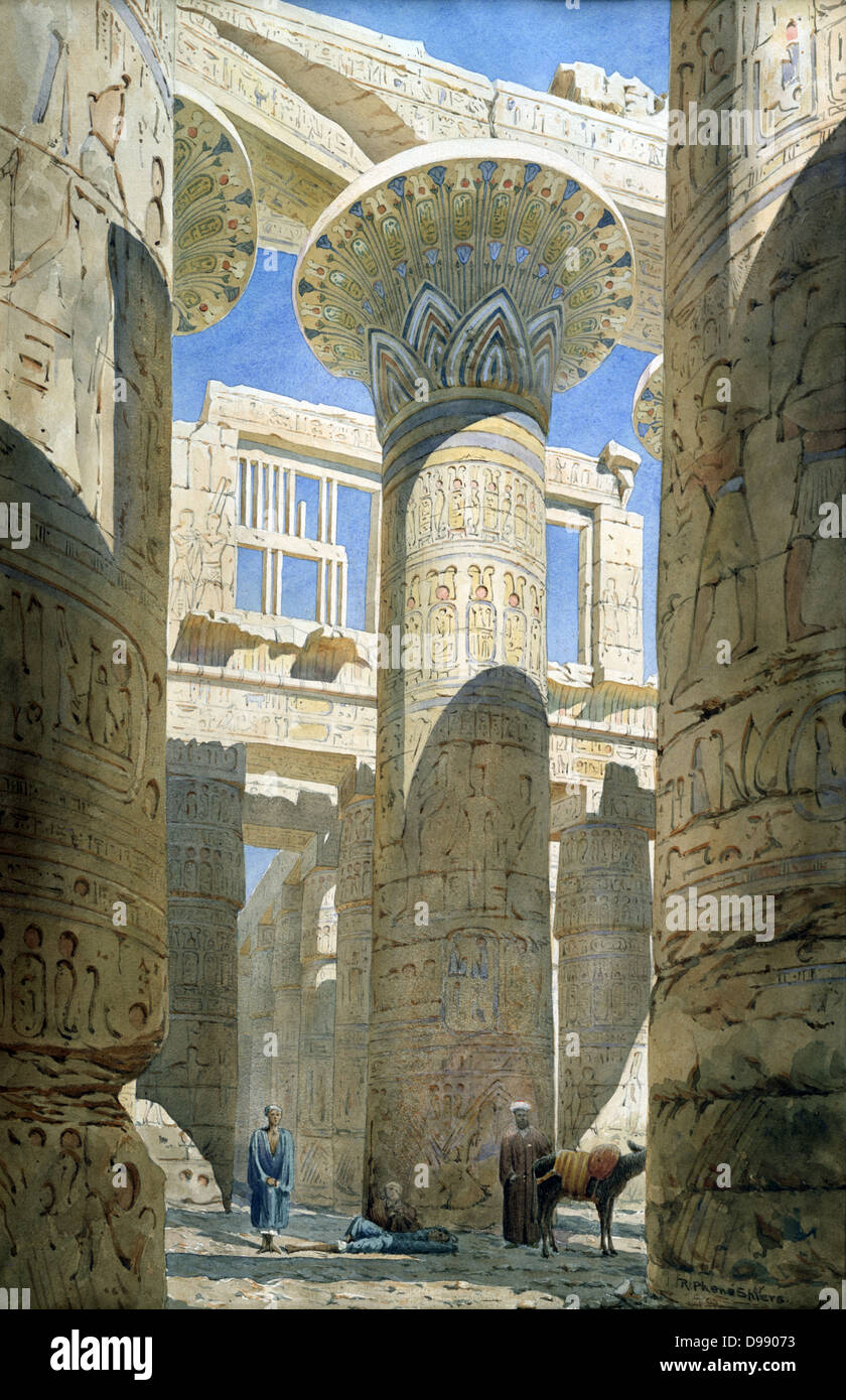 Karnak - Großer Saal der Spalten: Blick über Mitte Avenue', 1866. Aquarell. Richard Phene Spiers (1838-1916), englischer Architekt. Tempelanlage in Theben (Luxor). Archäologie Religion Mythologie antike ägyptische Architektur Stockfoto