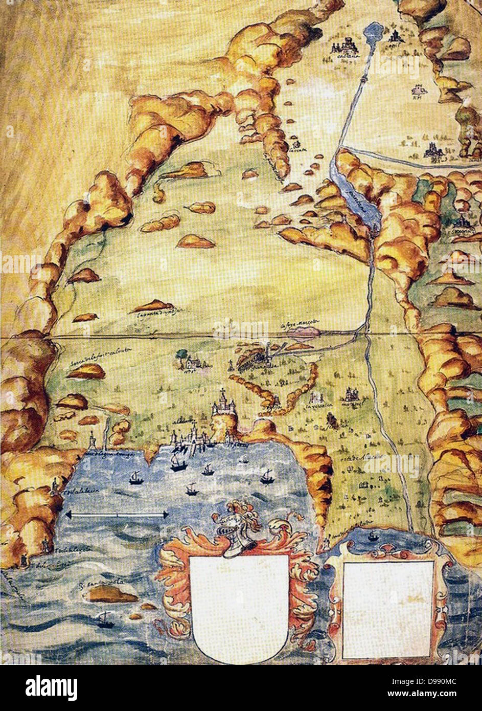 Der Sumpf von Tibi und den Garten von Alicante. Localsystems der Bewässerung Landwirtschaft möglich machen neue Anbau verwandeln. Eine regionale Karte aus dem 16. Jahrhundert mit lokalen Bewässerung. Stockfoto