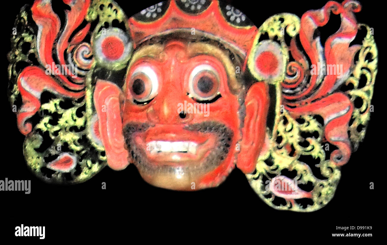 Wayang Maske der Dämonenkönig Rawana. Hinduistische pantheon Gott associate dwith egoistisches Verhalten. Balinesische (Indonesisch), Anfang des 20. Jahrhunderts Stockfoto