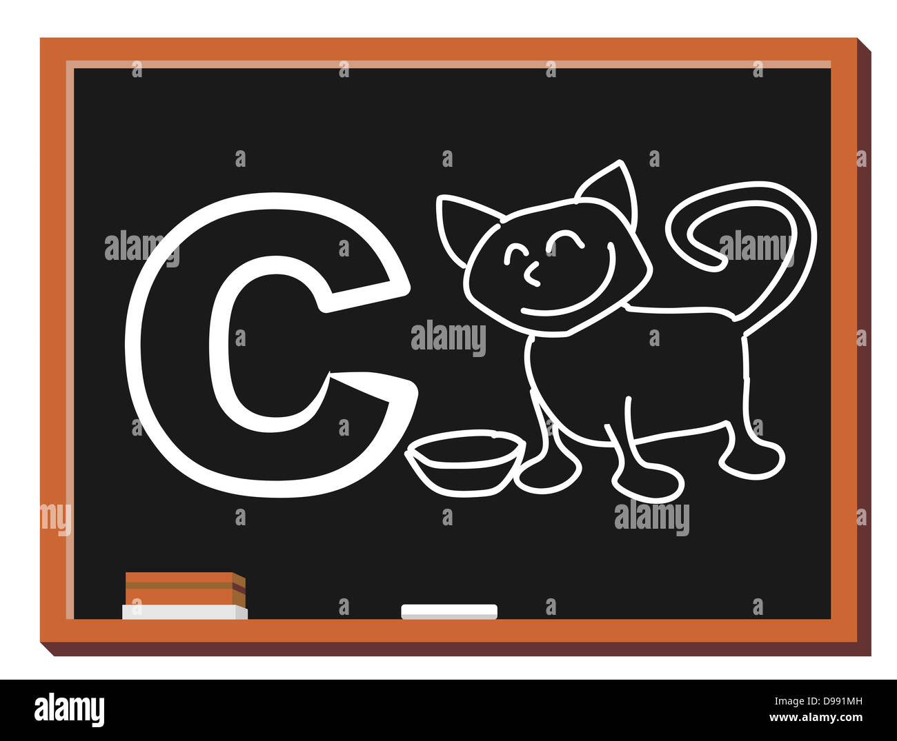 Illustration von Alphabet Buchstaben C mit eine süße kleine Katze auf Tafel. C ist für die Katze Stockfoto