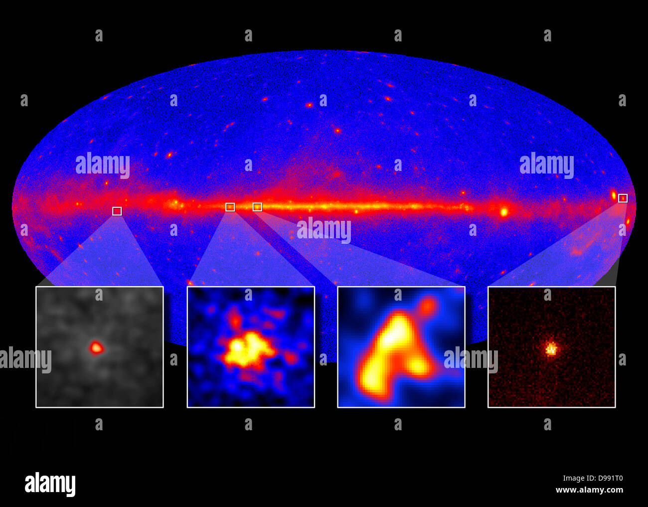 Supernova Überreste bei GeV Gammastrahlen von unterschiedlichen Alters und in unterschiedlichen Umgebungen behoben. W51 C, W44 und IC 443 sind im mittleren Alter Reste zwischen 4.000 und 30.000 Jahre alt. Credit NASA. Wissenschaft Astronomie Stockfoto