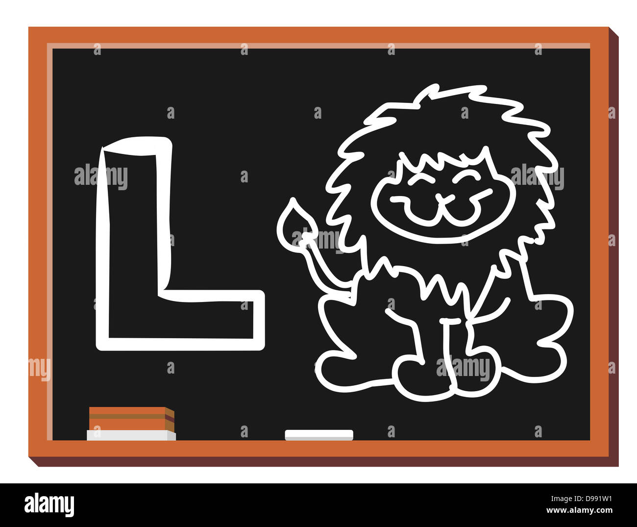 Illustration von isolierten tierischen Alphabet L mit Löwen Onblackboard. L steht für Lion Stockfoto