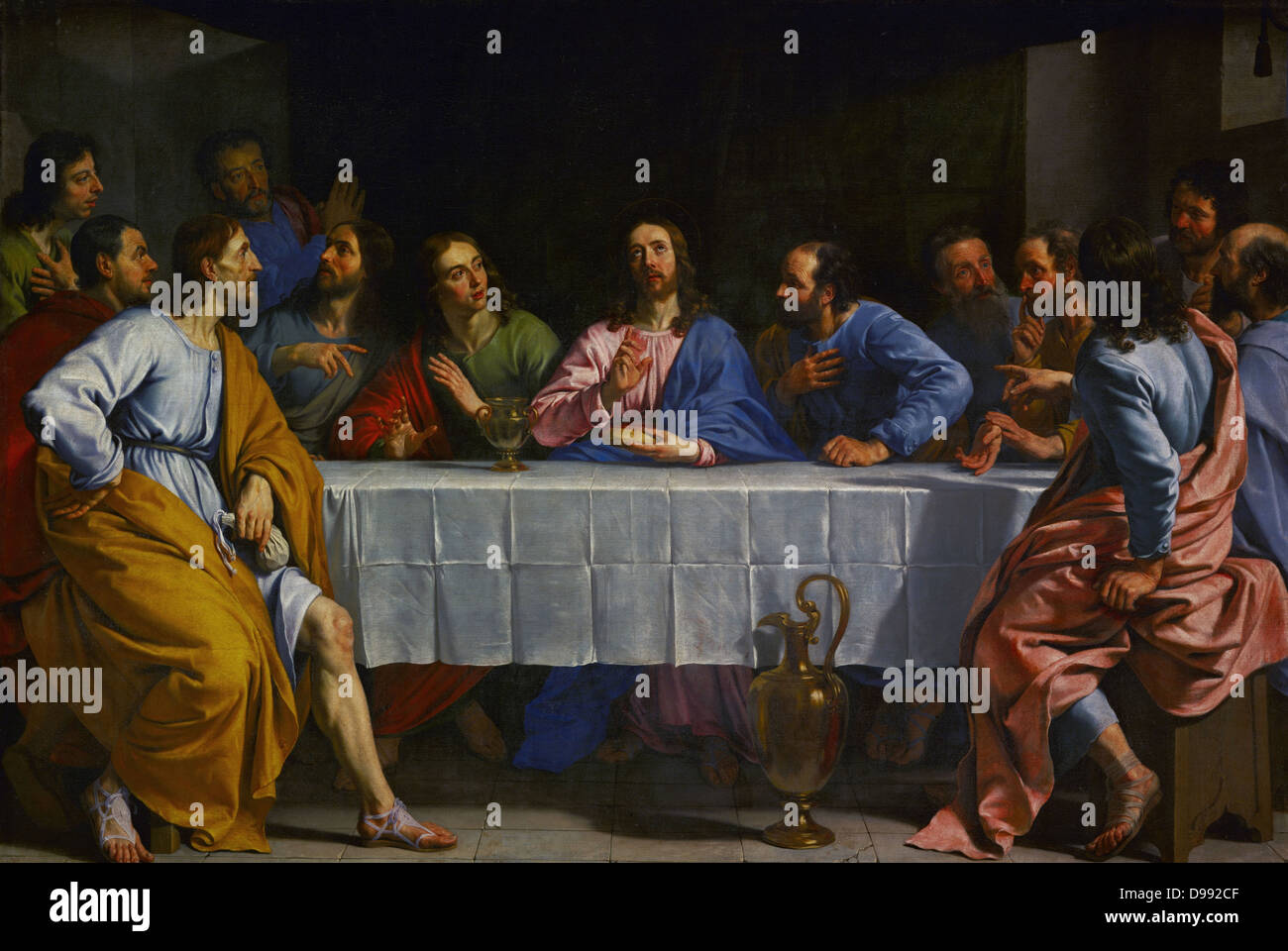 Das letzte Abendmahl', 1654. Öl auf Leinwand. Philippe de Champaigne (1602-1674), flämischer geborenen französischen Barock Maler. Jesus, Seine Jünger, Segen Wein und Brot umgeben. Religion christliche Symbolik Transsubstantiation Stockfoto