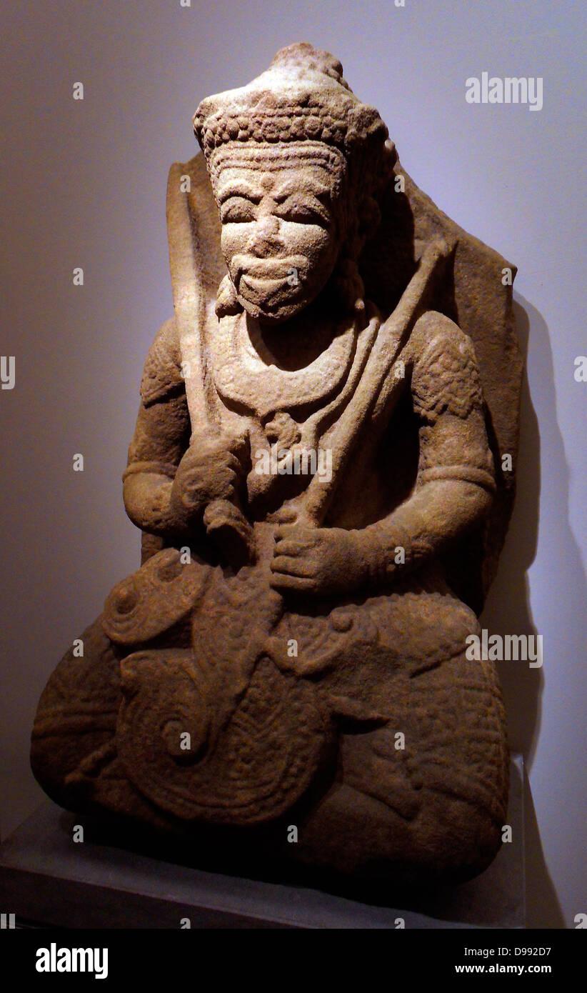 Hindu-Gottes Vishnu. Yang-Stil Mama (14.-15. Jahrhundert) Sandstein Skulptur aus Kon Tum, Vietnam Stockfoto