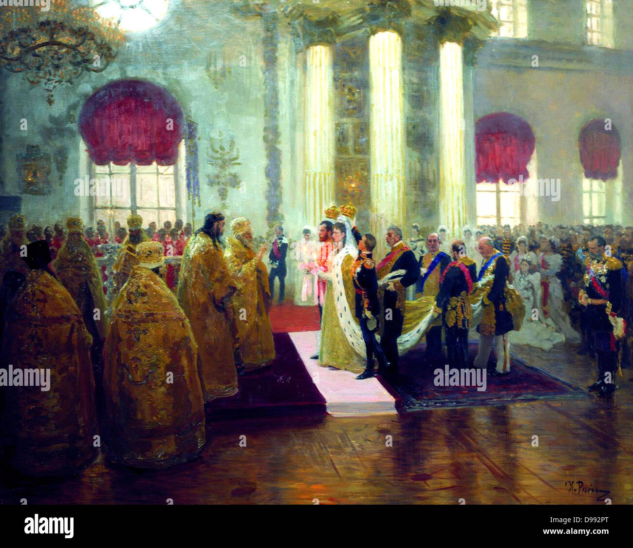 Hochzeit von Nikolaus II. und der Großfürstin Alexandra Fjodorowna', 1894. Öl auf Leinwand. Ilja Repin (1844 - 1930) russischer Maler. Ehe fand am 26. November 1894 entsprechend der Russisch-orthodoxen Ritus. Stockfoto