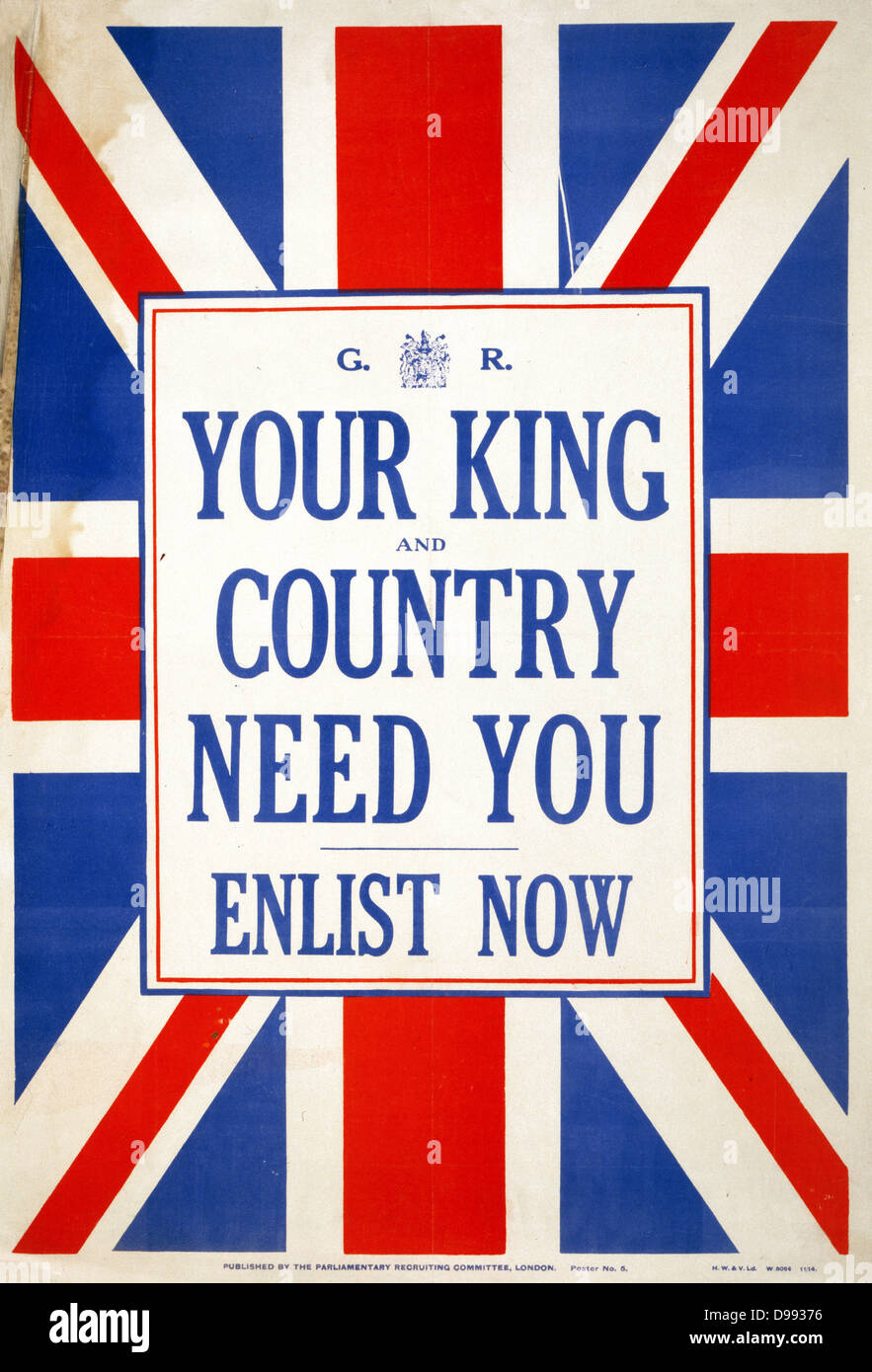 Weltkrieg-Plakat für die Rekrutierung von Soldaten der britischen Armee. Ca. 1914 / 15 Stockfoto