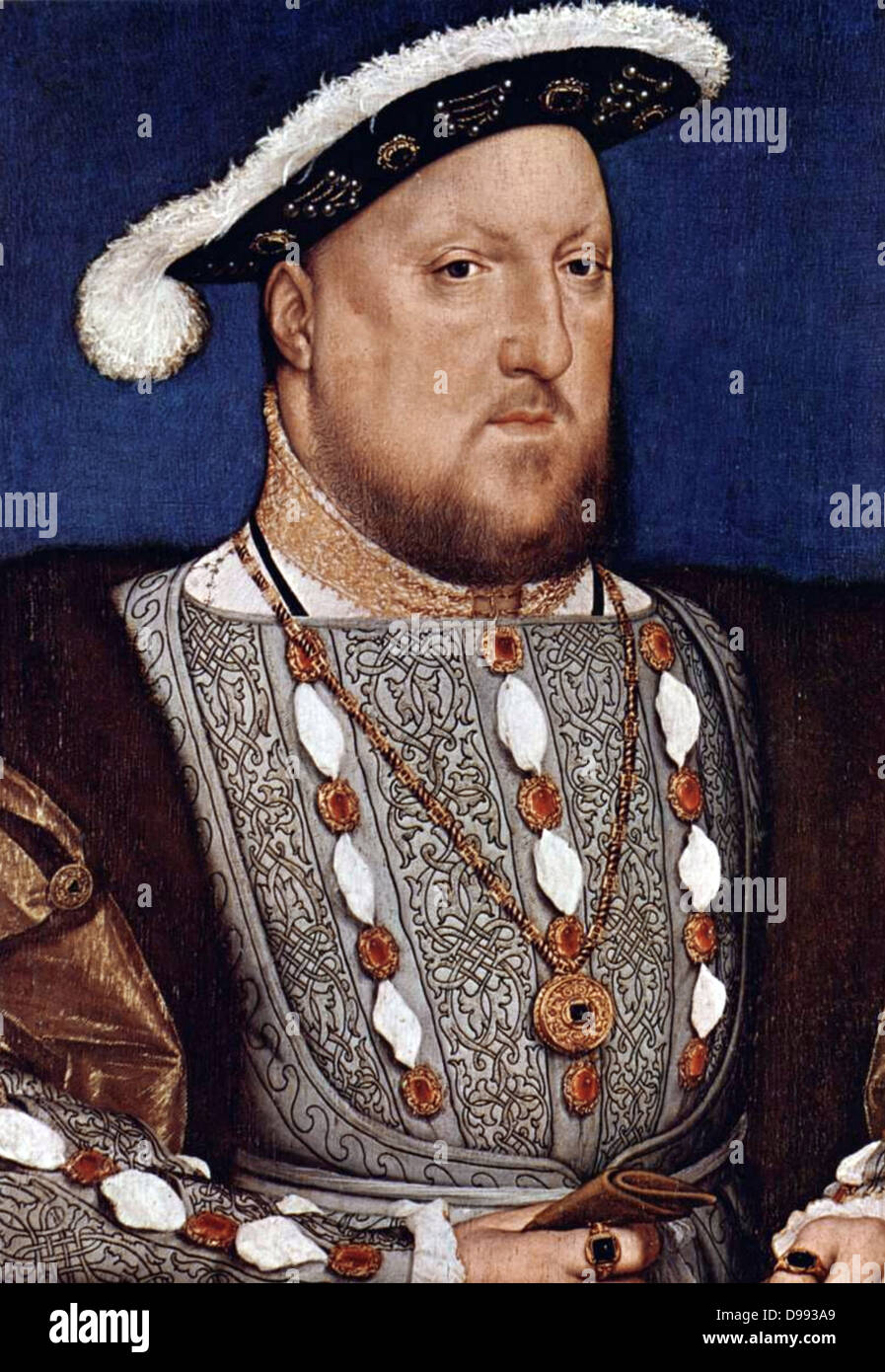 Portrait von Henry VIII. Von Hans Holbein Datum C. 1536/37. Henry VIII (28. Juni 1491 - 28. Januar 1547), war König von England ab 21. April 1509 bis zu seinem Tod. Er war auch Herr von Irland (später König von Irland) und Antragsteller dem Königreich Frankreich. Henry wa Stockfoto