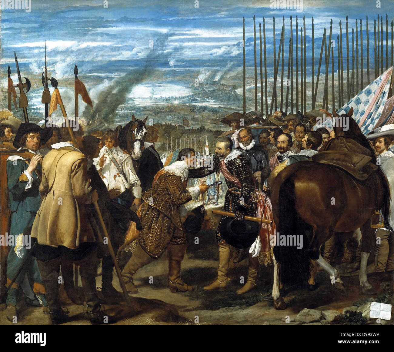 Diego Velázquez (1599-1660) die Übergabe von Breda 1635. Die niederländische Festungsstadt Breda fiel auf eine Spanische Armee unter Ambrosio Spinola 1625 Stockfoto