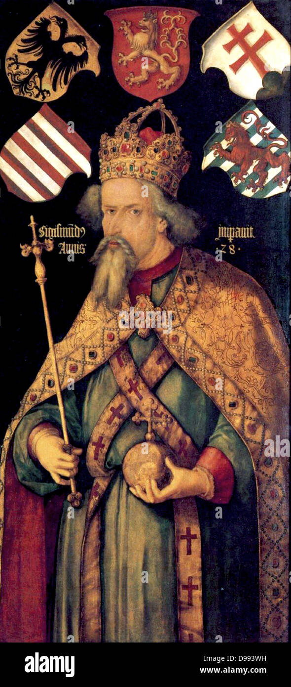 Kaiser Sigismund von Albrecht Dürer, 1512. Sigismund 1368 - 1437 König von Ungarn und Kroatien von 1387 bis 1437. Kaiser des Heiligen Römischen Reiches von 1433 bis 1437. Sigismund war eine der treibenden Kräfte hinter dem Konzil von Konstanz, das päpstliche Schisma beendet. Stockfoto