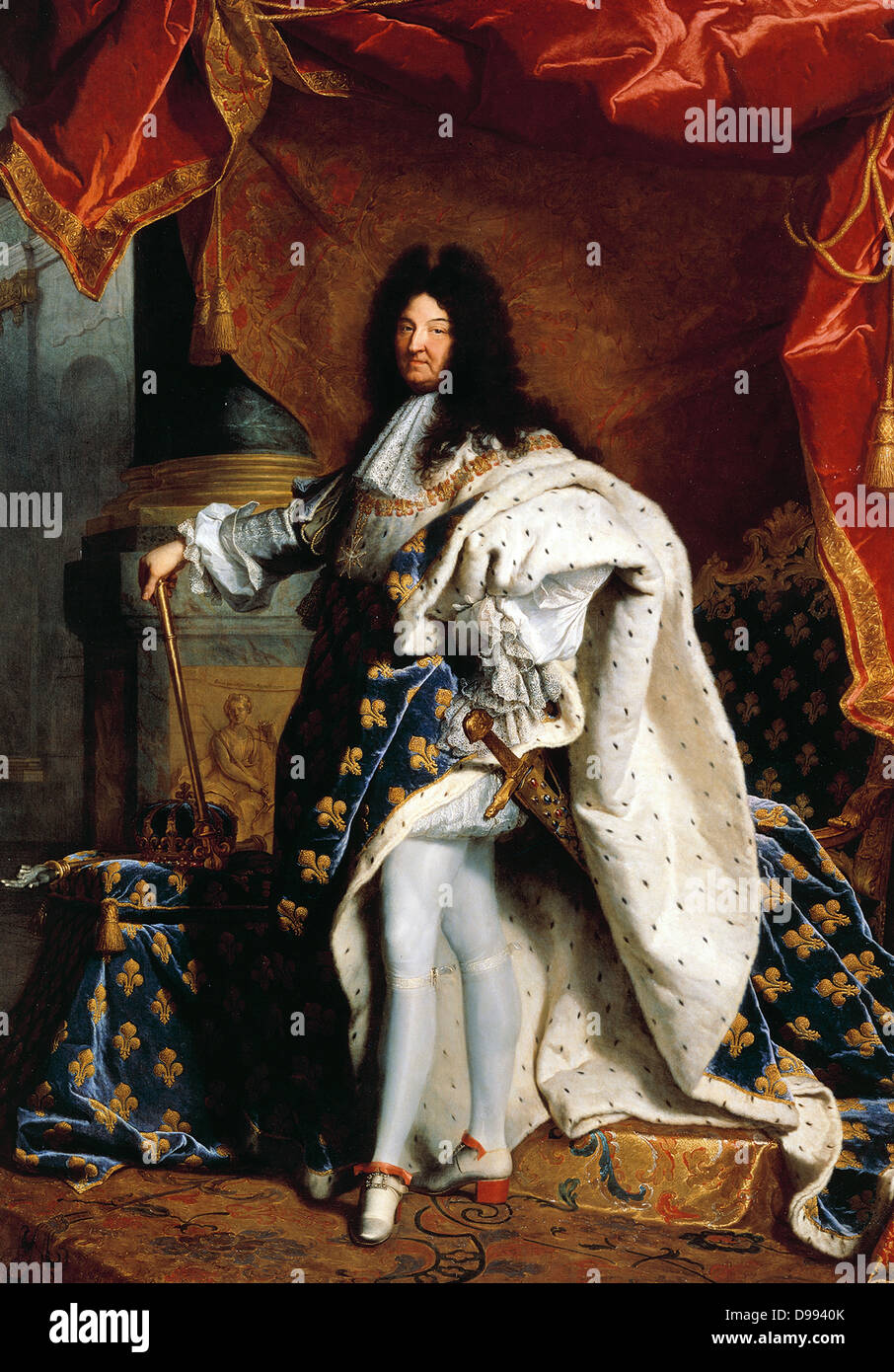 Ludwig XIV. im Jahre 1701 gemalt von Hyacinthe Rigaud (1659 - 1743, Paris) barocken französischen Maler. Louis XIV (1638 - 1715), bekannt als der Sonnenkönig war König von Frankreich und Navarra von 1643 bis zu seinem Tod im Jahr 1715 Stockfoto
