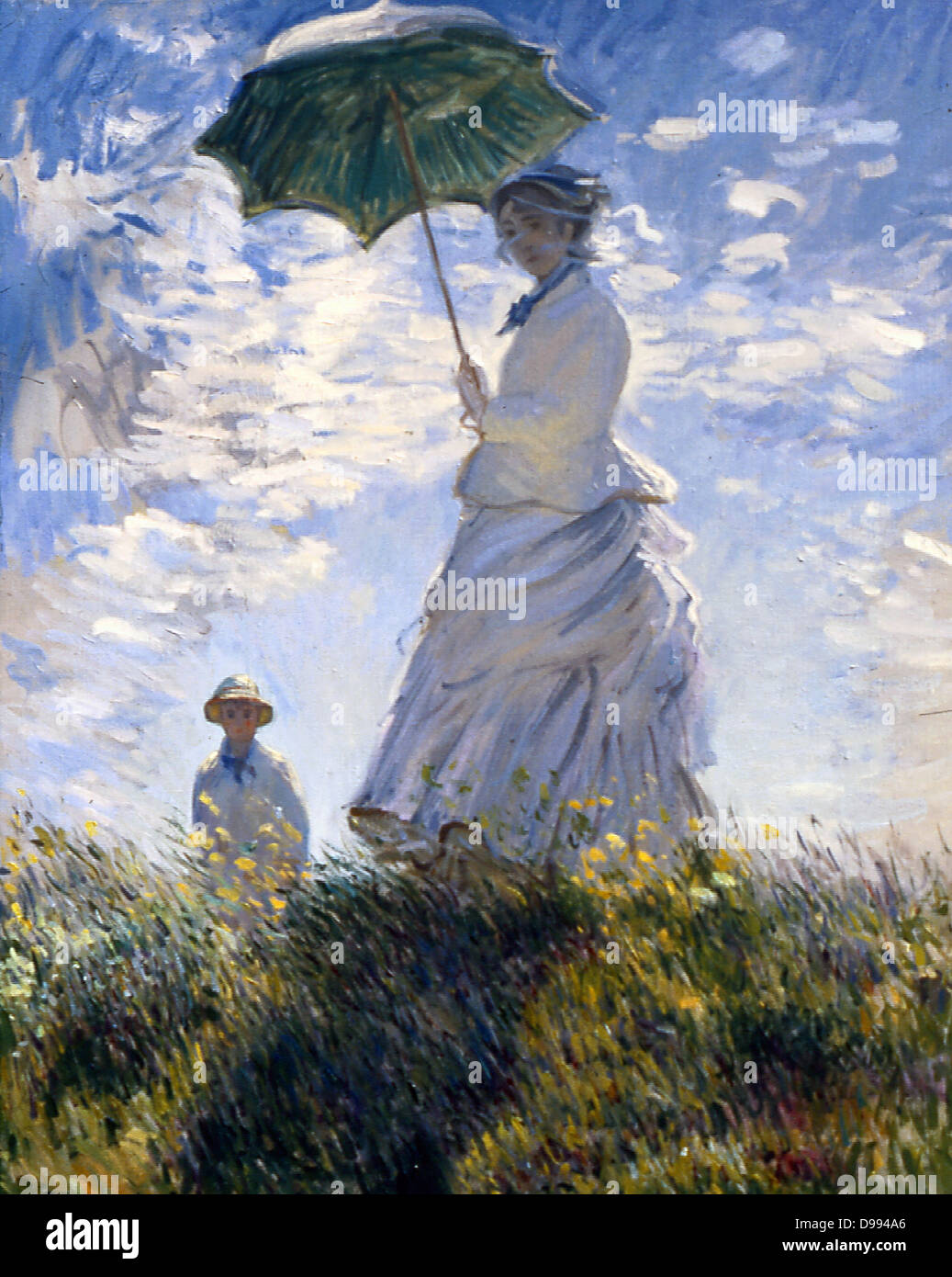 Claude Monet (14. November 1840 - vom 5. Dezember 1926) Französische Maler des Impressionismus. Der Begriff Impressionismus aus dem Titel seiner Malerei Eindruck, Sunrise (Impression, Soleil levant) abgeleitet ist. "Frau mit Sonnenschirm, (Camille und Jean Monet)", 1875, Nationalgalerie, Washington, DC. Stockfoto