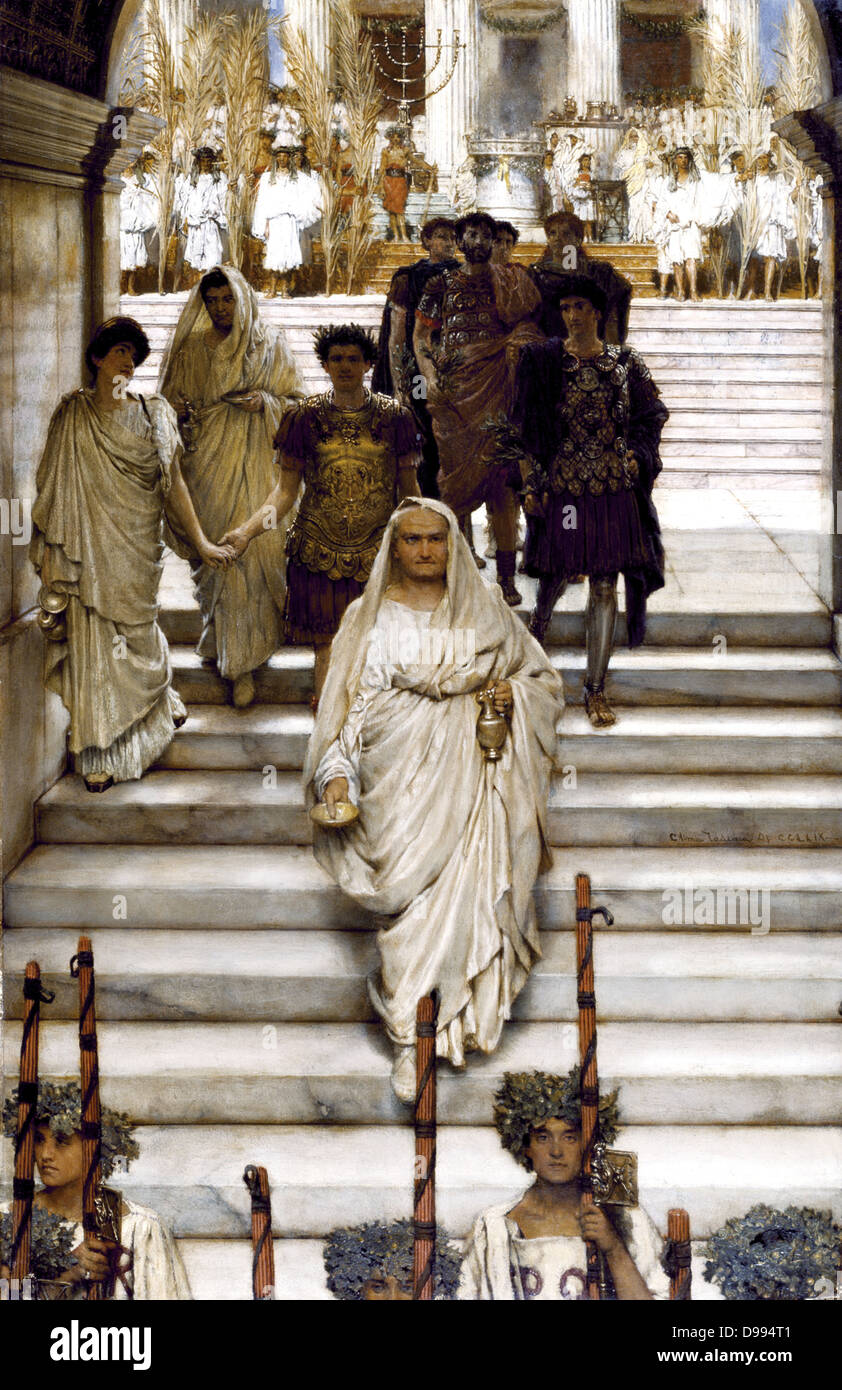 Sir Lawrence Alma-Tadema "Der Triumph des Titus' Öl auf Leinwand (Kaiser Titus triumphierend in Rom zurück nach seiner Eroberung Jerusalems im Jahre 70 Stockfoto