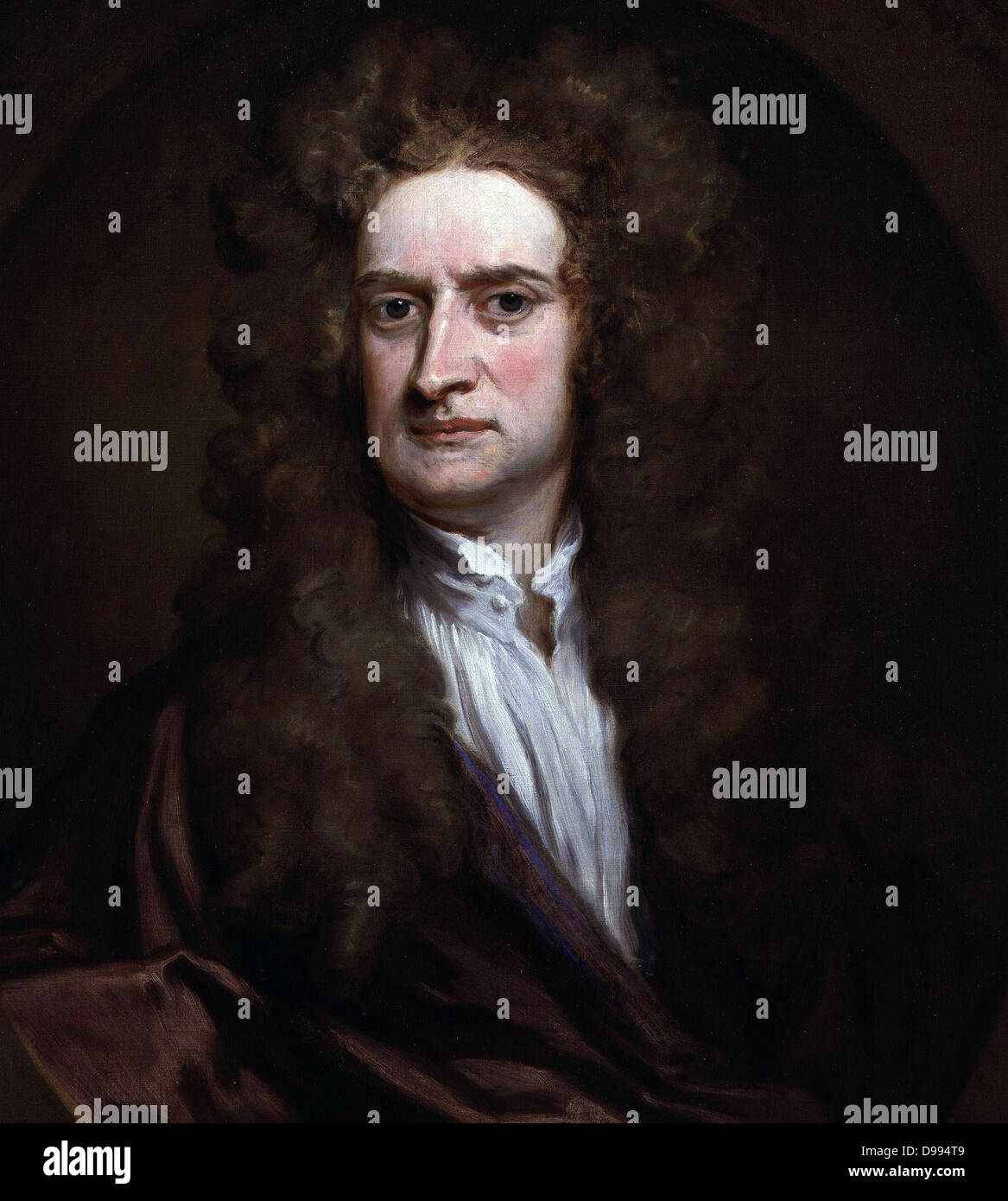 Sir Isaac Newton (1642-1727). Portrait von Sir Godfrey Kneller 1689. Newton war ein englischer Physiker, Mathematiker, Astronom, Philosoph und Theologe, Alchemist, der als einer der einflussreichsten Personen in der Geschichte der Menschheit werden. Stockfoto