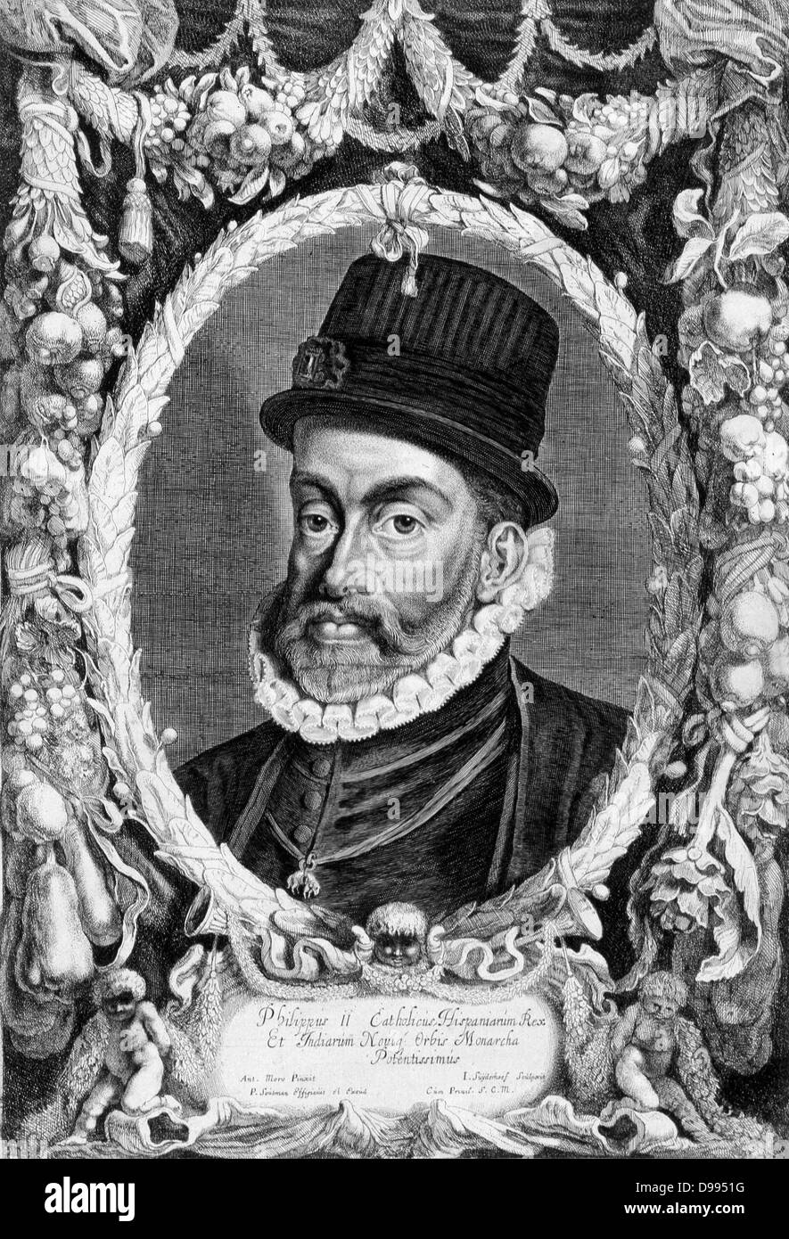 Philipp II. (1527-1598) König von Spanien und Portugal, Neapel und Sizilien (1556-1598). Sohn von Kaiser Karl V. Im Jahre 1554 heiratete er Maria I. von England. Auf ihrem Tod im Jahre 1558 verlor er alle Anspruch auf ihren Thron. Habsburger Stockfoto