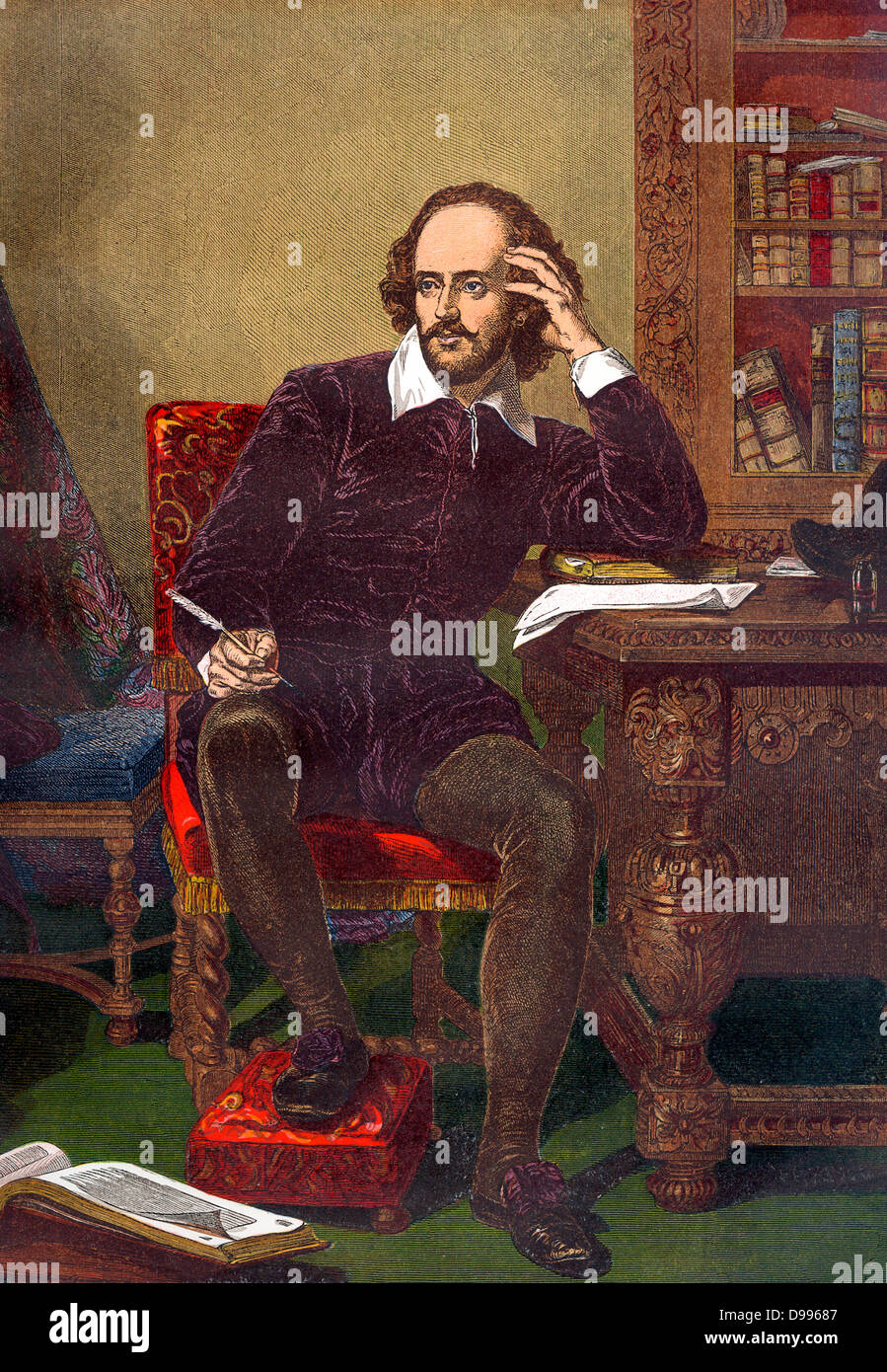 Farbe-Porträt von William Shakespeare (1564-1616) (englische Dramatiker) ca. 19. Jahrhundert Stockfoto