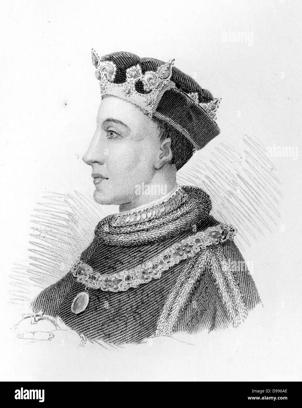 Henry V (16. September 1386-31. August 1422 [1] [2]) war König von England von 1413 bis zu seinem Tod im Alter von 35 Jahren 1422. Er war der zweite englische Monarchen, der aus dem Hause Lancaster kam. Stockfoto