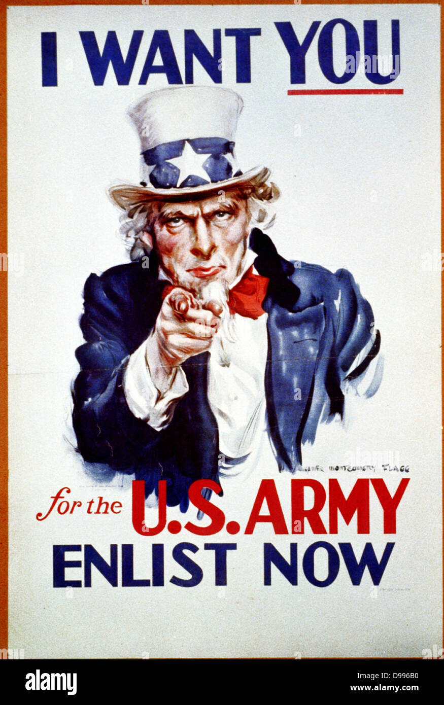 Ich möchte, dass Sie für die US-Armee 1941. (Poster) "Ich möchte, dass Sie "über Uncle Sam", für die US-Armee, Gewinnen jetzt" ist unter ihm. Von der Malerei von James Montgomery Flagg, 1877-1960. Stockfoto