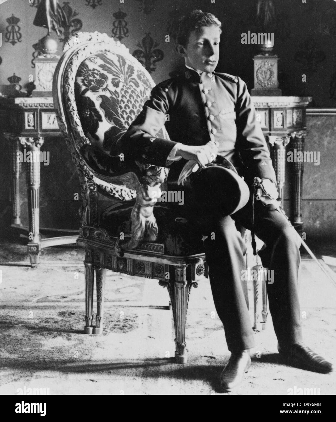 Alfonso XIII, 1886 – 1941), König von Spanien, posthume Sohn Alfonso XII von Spanien, zum König bei seiner Geburt. Er regierte von 1886-1931. Seine Mutter, Königin Maria Christina, ernannte Regent während seiner Minderheit. Im Jahre 1902 auf seinem 16. Lebensjahr erreichen übernahm der König des Staates. c1901. Stockfoto