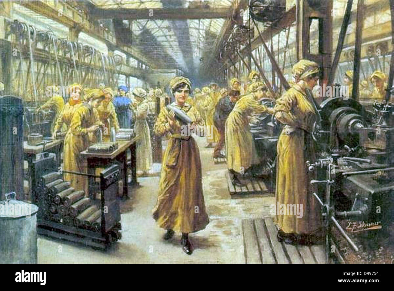 Englische Waffenfabrik mit Arbeitnehmerinnen im Jahre 1915. Ersten Weltkrieg Stockfoto