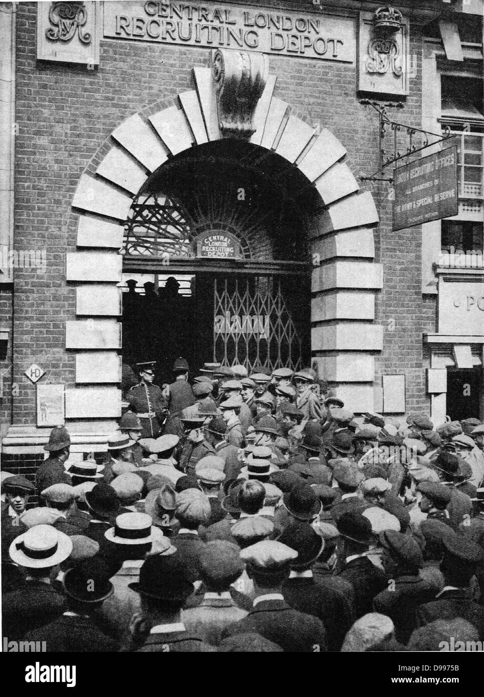 Londoner Recruiting Depot im ersten Weltkrieg 1914 Stockfoto