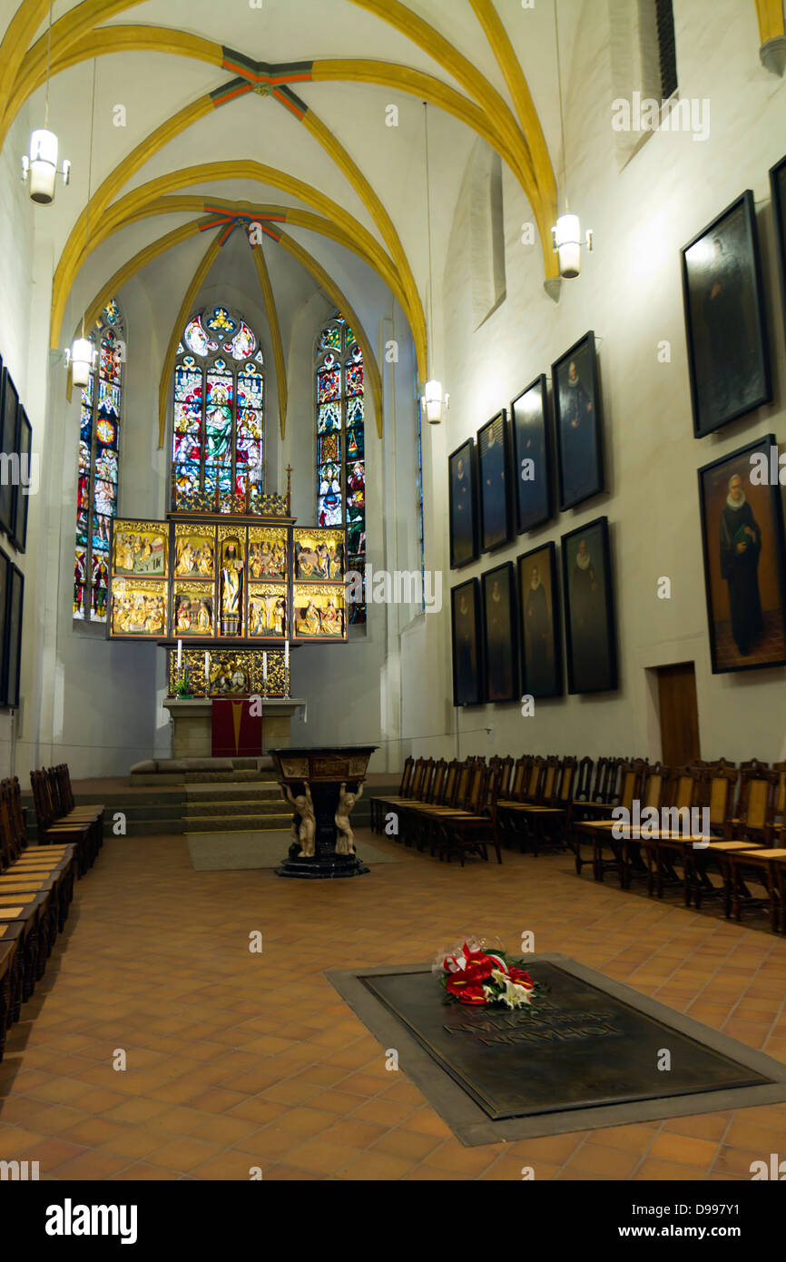 Grab von J. S. Bachs in der Thomaskirche, Leipzig, Deutschland Stockfoto