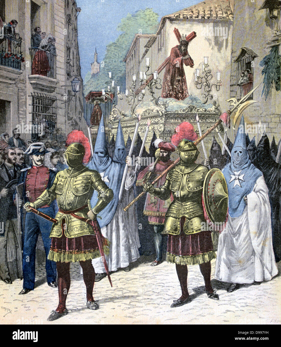 Karfreitag Prozession in Sevilla, Spanien. Abbildung Christi sein Kreuz durch die Straßen der Stadt gezogen werden. Von "Le Petit Journal", Paris, 28. März 1891. Religion, Christliche, römisch-katholische, die Leidenschaft, die Jesus Stockfoto