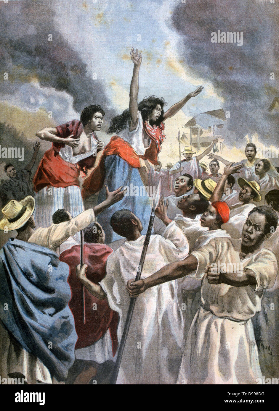 Zweiten französischen Madagaskar Expedition 1894-1895 Die französische Eroberung der Insel abgeschlossen. Native königliche Prinzessinnen predigt Heiliger Krieg. Von "Le Petit Journal", Paris, 9. Dezember 1894. Frankreich, Kolonialismus Stockfoto