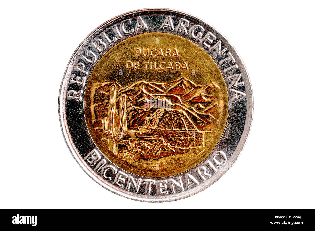 Makroaufnahme einer argentinischen Peso-Münze Stockfoto