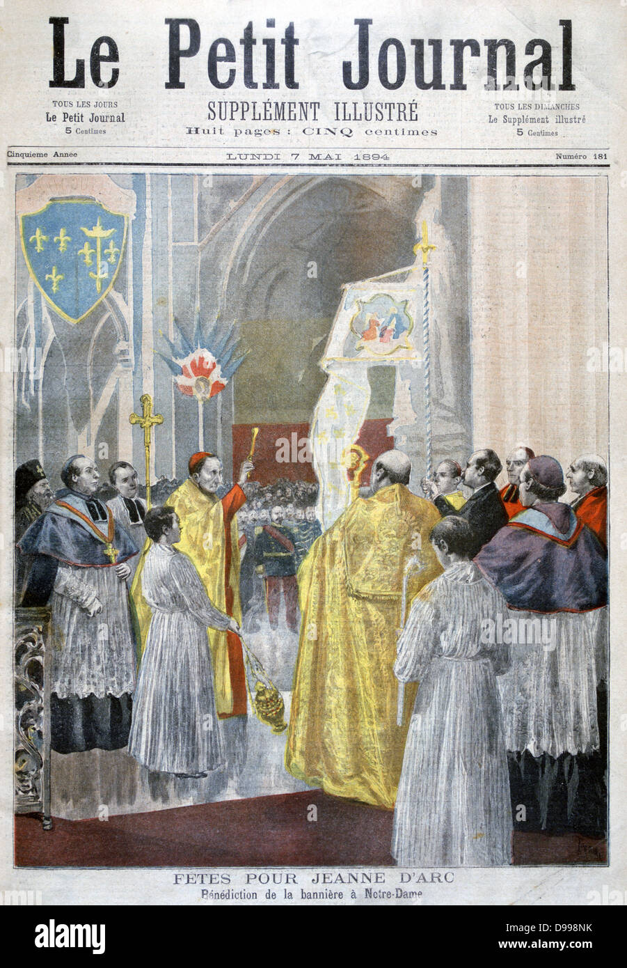 Fest zu Ehren Saint Joan (Jeanne d'Arc-c 1412-1431) Die Jungfrau von Orleans, Französische nationale Heldin des Hundertjährigen Krieges. Segen das Banner in Notre Dame, Paris. Von "Le Petit Journal", Paris, 7. Mai 1894. Stockfoto Fest zu Ehren Saint Joan (Jeanne d'Arc-c 1412-1431) Die Jungfrau von Orleans, Französische nationale Heldin des Hundertjährigen Krieges. Segen das Banner in Notre Dame, Paris. Von "Le Petit Journal", Paris, 7. Mai 1894. Stockfoto