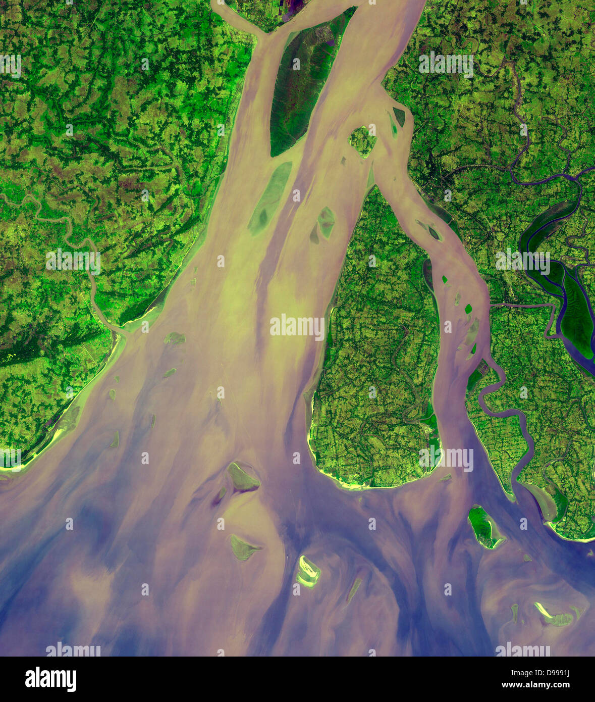 Der westlichste Teil des Ganges-Delta. 6. Januar 2005. Satellitenbild. Stockfoto