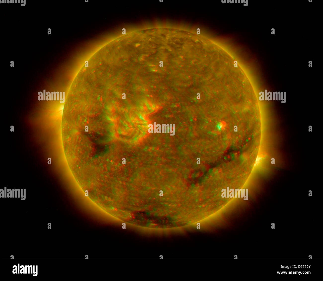 Ein dreidimensionales Bild der Sonne Stereoanlage. Dieses Bild ist ein Verbundwerkstoff aus dem linken und dem rechten Auge Farbe bildpaare durch den SECCHI Extremen Ultraviolett Bildeinheit aufgenommen. Stockfoto