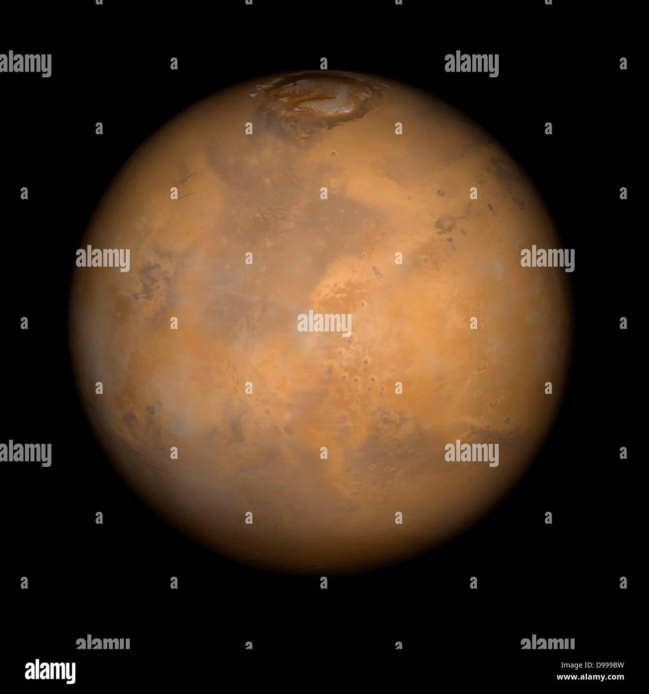Dieser Mars Global Surveyor Mars Orbiter Camera Bild des roten Planeten zeigt die Region, die Ares Vallis und die chryse Ebenen, auf denen sowohl Mars Pathfinder und die Viking 1 in den Jahren 1997 und 1976 gelandet. Stockfoto