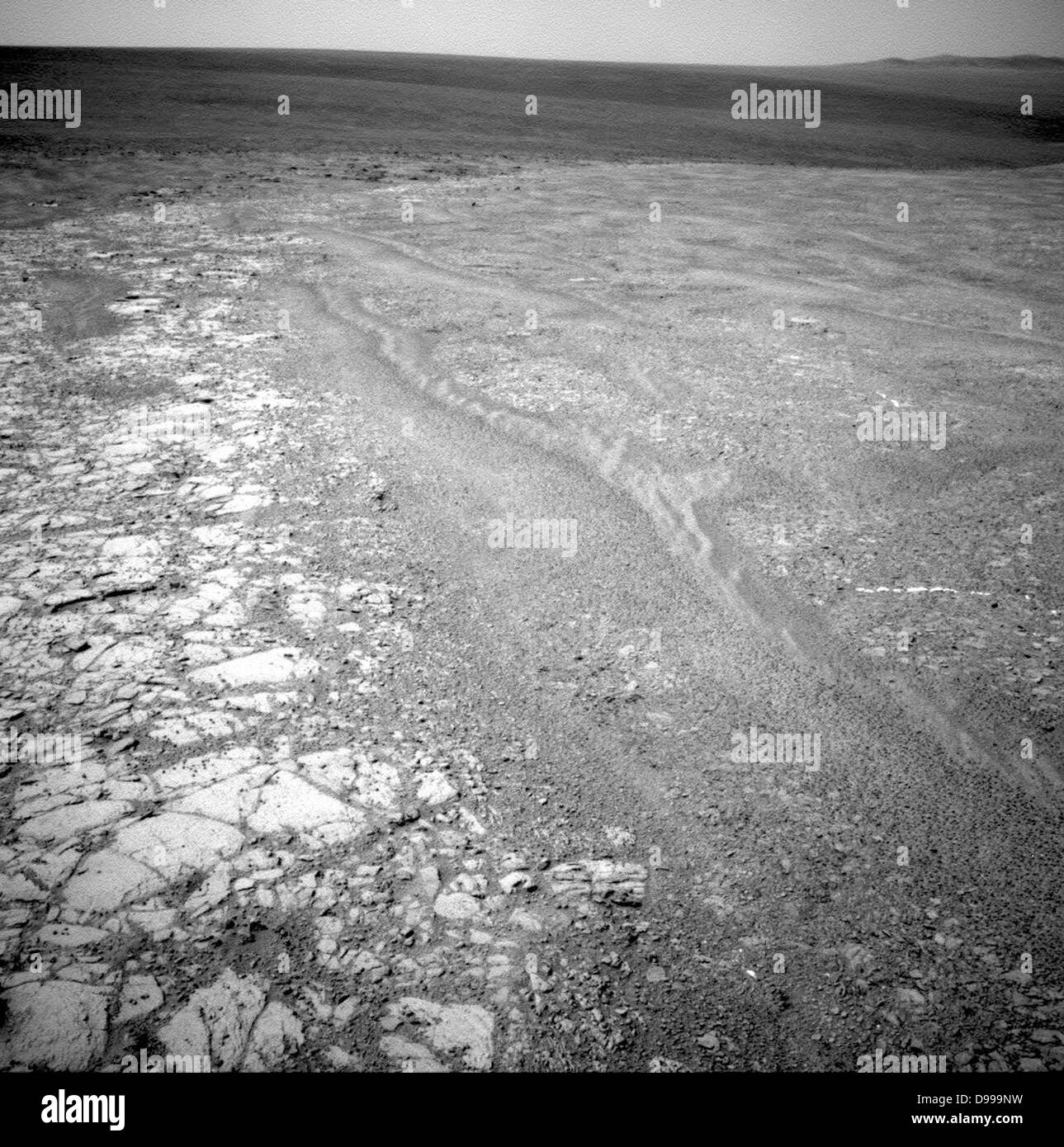 Die Navigation der Kamera auf die NASA Mars Exploration Rover Gelegenheit erfasst diese Ansicht der westlichen Rand von "Cape York'. Cape York ist ein Segment der Felge der Endeavour Krater. Stockfoto