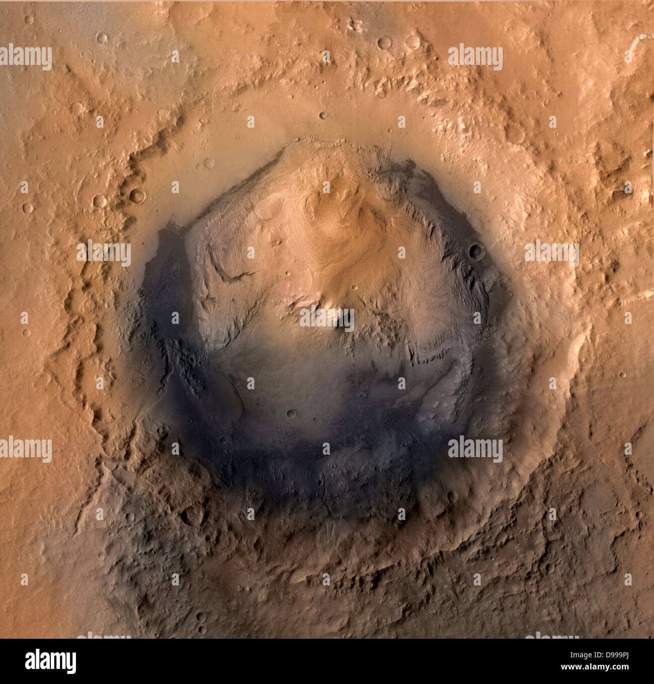 Im Juni 2012, ist das Ziel der Landung Bereich für die NASA Mars Science Laboratory Mission ist die Ellipse auf dem Bild der Krater Gale gekennzeichnet. Stockfoto