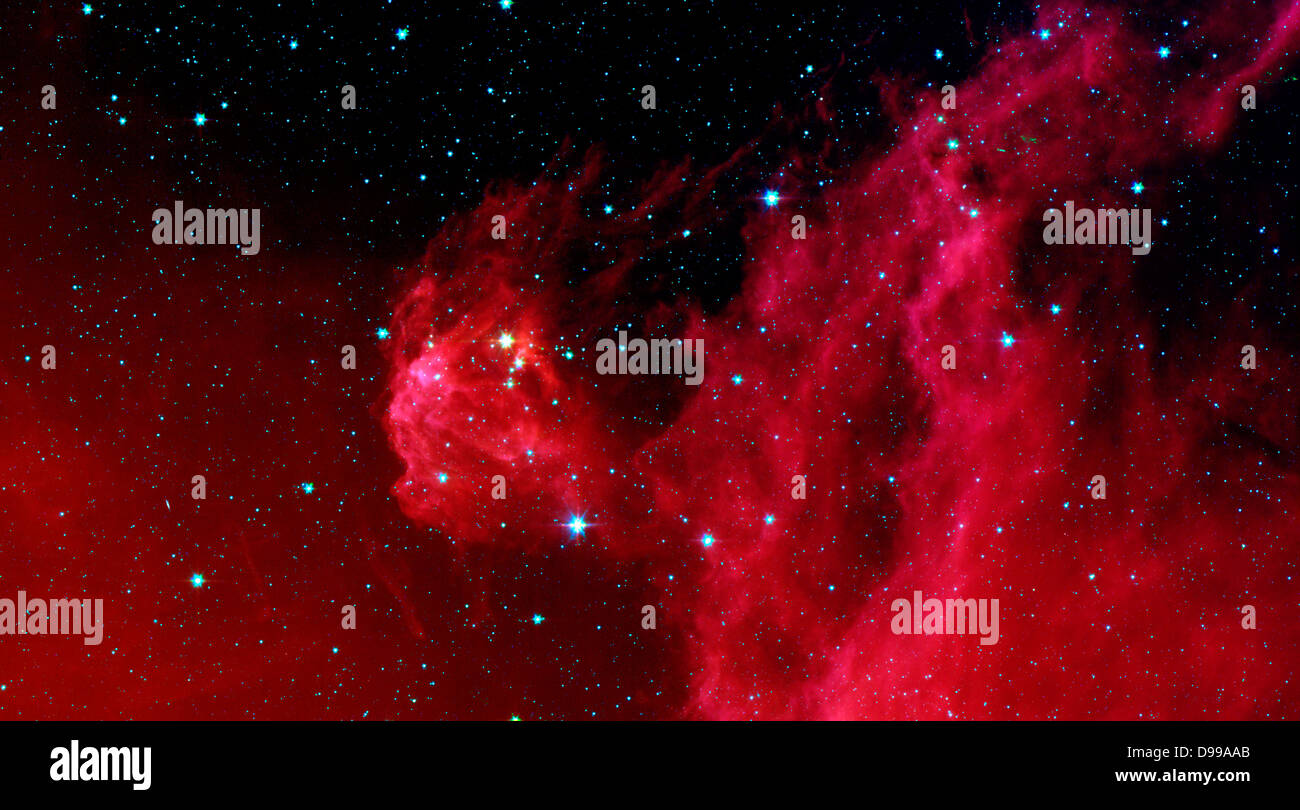 Schlüpfen jungen Sternen'' im Kopf des Jägers Sternbild Orion. Die Region in diesem Bild ist Barnard 30 genannt. Es befindet sich etwa 1.300 Lichtjahre entfernt und befindet sich auf der rechten Seite des Orion's 'Kopf', nördlich von der massiven Sterne Lambda Orionis. Spitzer Space Telescope. Stockfoto
