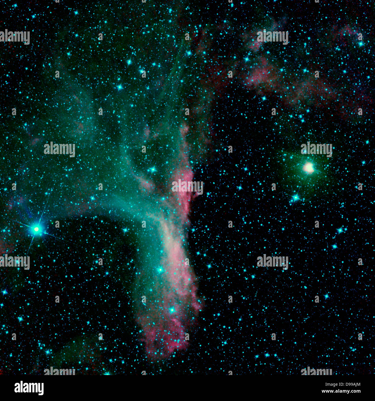 In der Klaue der Sternbild Skorpion Die reflektionsnebel GD 129, eine Wolke aus Gas und Staub, die Licht reflektiert, in der Nähe von hellen Sternen sitzt gegriffen wird. Klug. Stockfoto