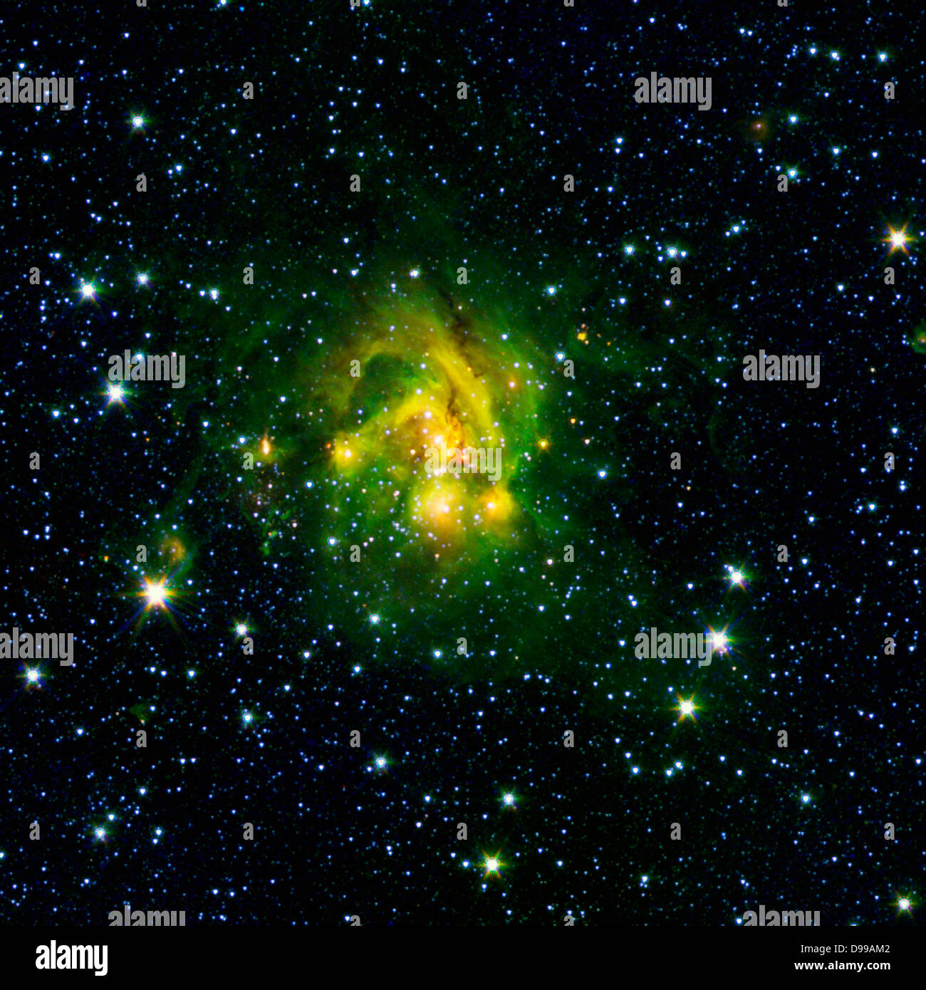 Dieses Bild zeigt ein Abfluss von Gas aus ein neuer Stern, wie es von einem Raumobjekt genannt IRAS jets 21078 + 5211. Spitzer. Stockfoto