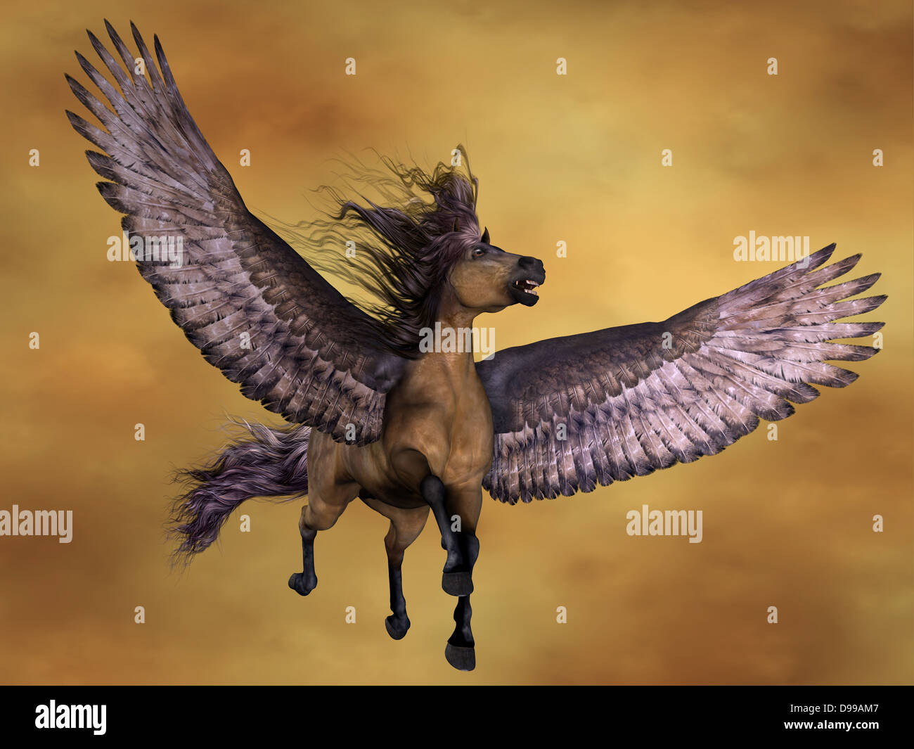 Pegasus steigt in den Himmel mit auf riesigen Flügeln. Dieses Pegasus