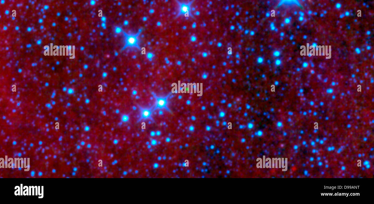 Der grüne Punkt in der Mitte des Bildes ist ein Dunkler Stern die Zugehörigkeit zu einer Klasse namens "Braune Zwerge. Dieses Objekt wird mit dem Namen 'WISEPC J 045853.90 +643451.9' nach ihrer Lage in den Himmel. Klug. Stockfoto