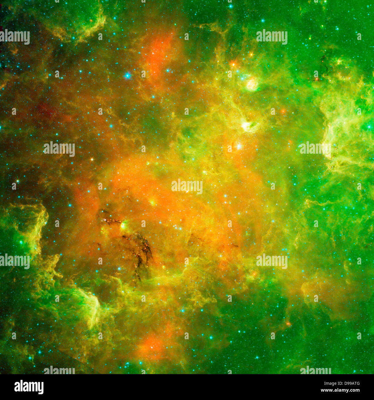 Diese wirbelnde Landschaft von Sternen ist bekannt als der Nordamerika-Nebel. Spitzer. Stockfoto