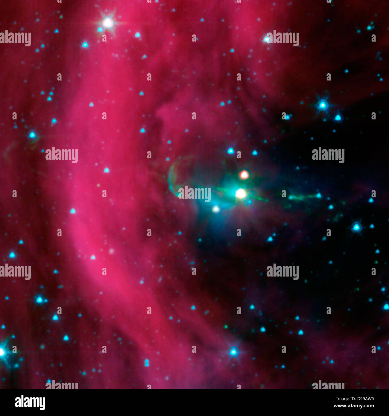 Spitzer-Weltraumteleskop der NASA nahm dieses Bild eines Baby-Star zwei identische Jets sprießen. Stockfoto