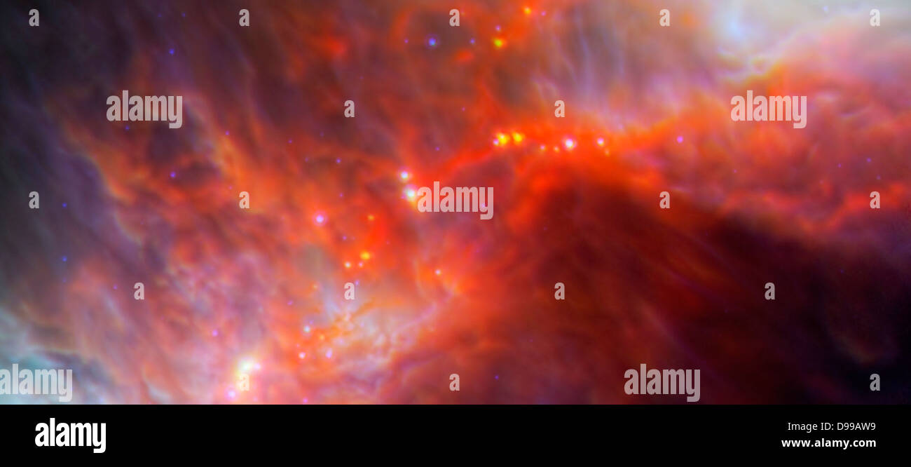 Diese neue Ansicht des Orionnebels unterstreicht junge Sterne in der Gas- und Wolken versteckt. Spitzer. Stockfoto