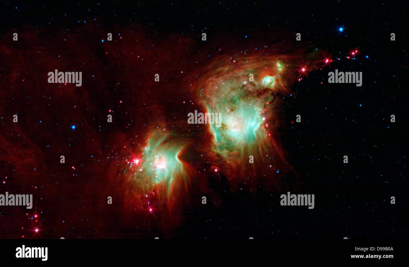 Spitzer-Weltraumteleskop der NASA zeigt die Tiefen dieser staubigen Nebel, bekannt als Messier 78. Stockfoto