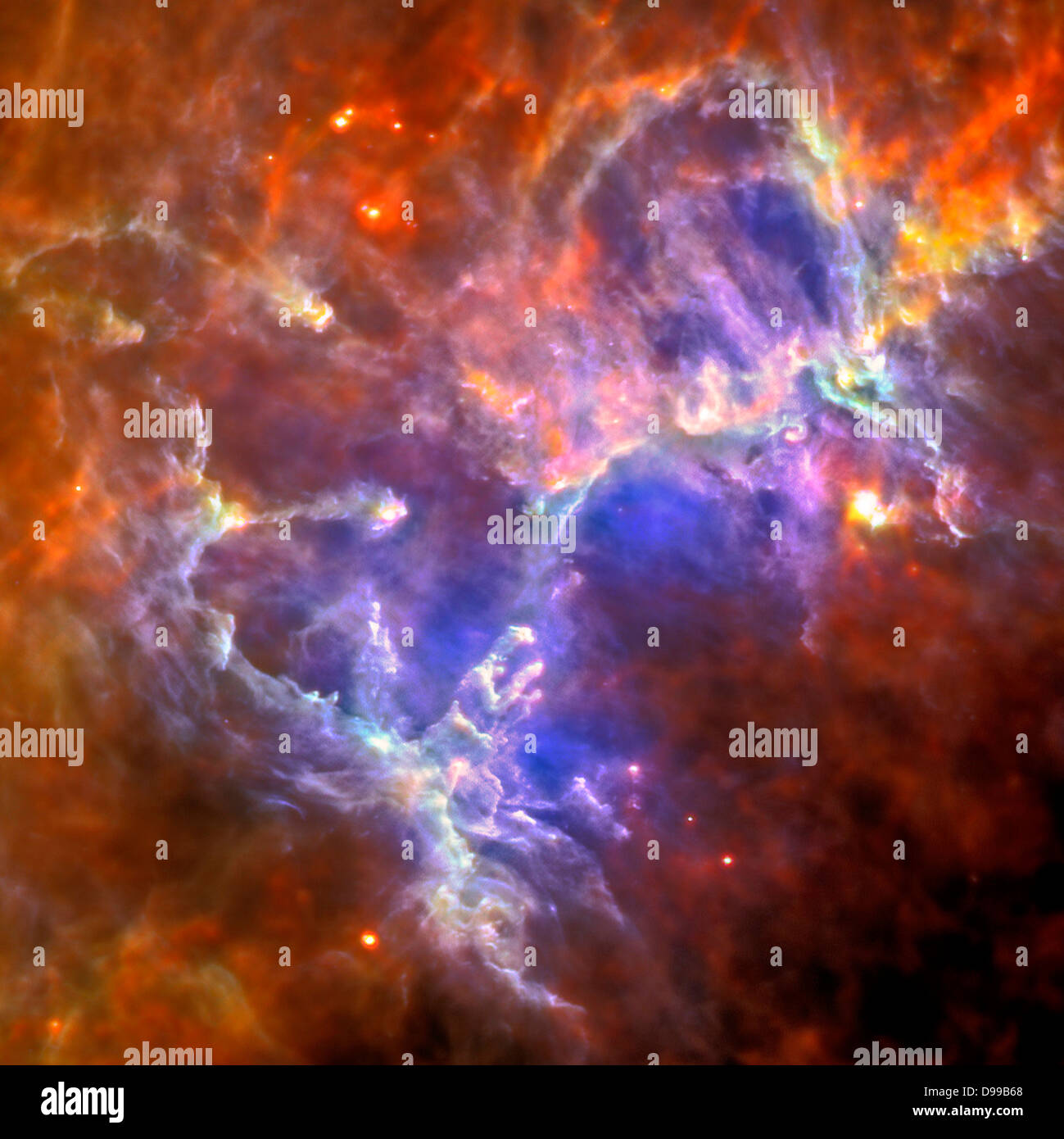Diese Herschel Bild der Adlernebel zeigt die selbständige Emission aus Gas und Staub des intensiv kalten Nebels. Stockfoto