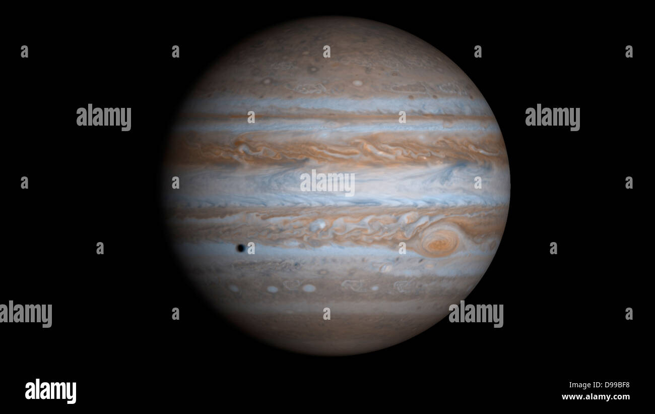 Diese Echtfarben simulierte Ansicht der Jupiter besteht aus 4 Bilder der NASA Raumsonde Cassini am 7. Dezember 2000. Stockfoto