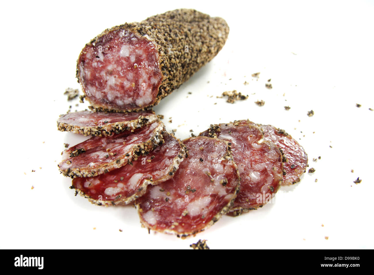 Geschnittenen Paprika salami Stockfoto