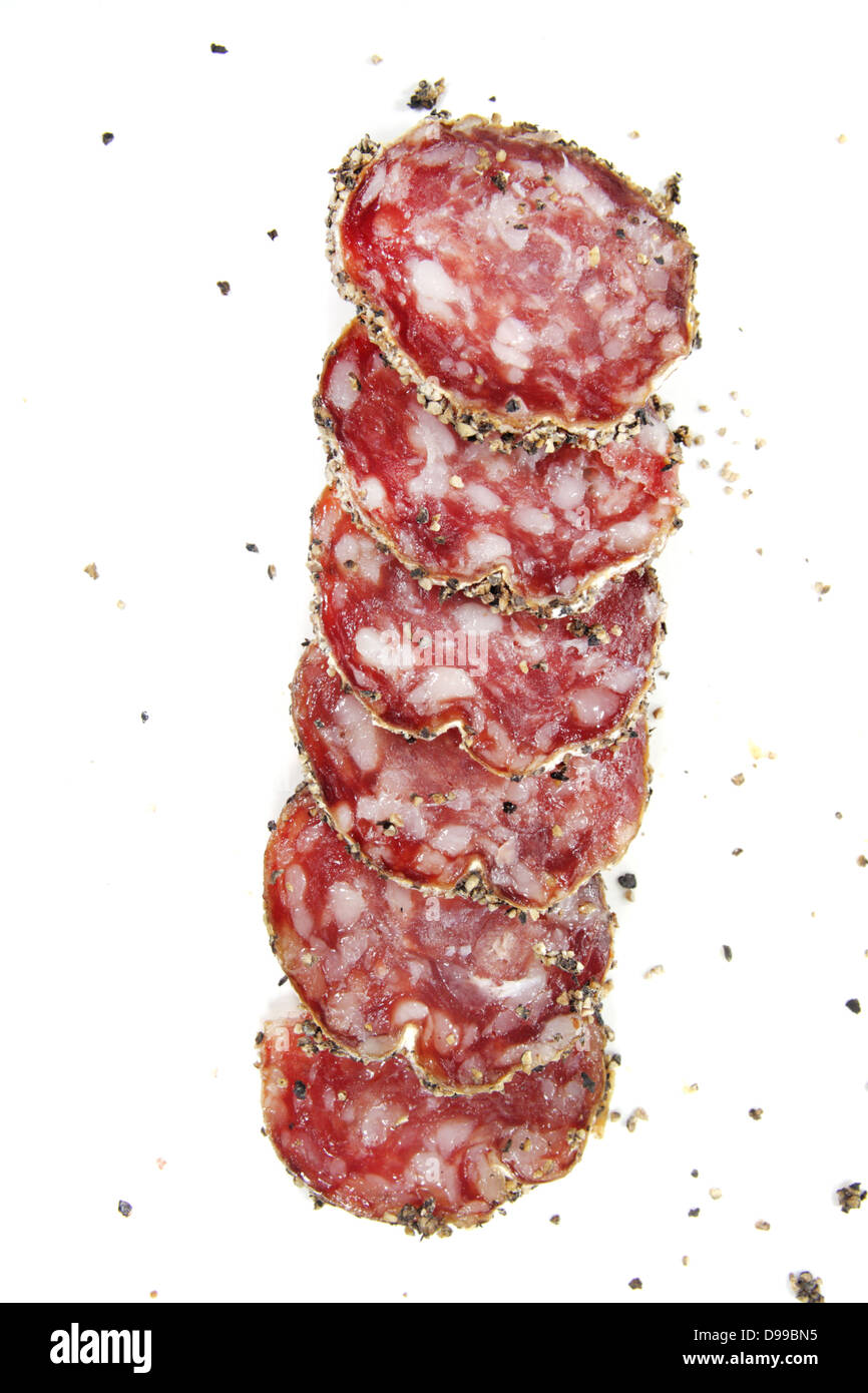 Geschnittenen Paprika salami Stockfoto
