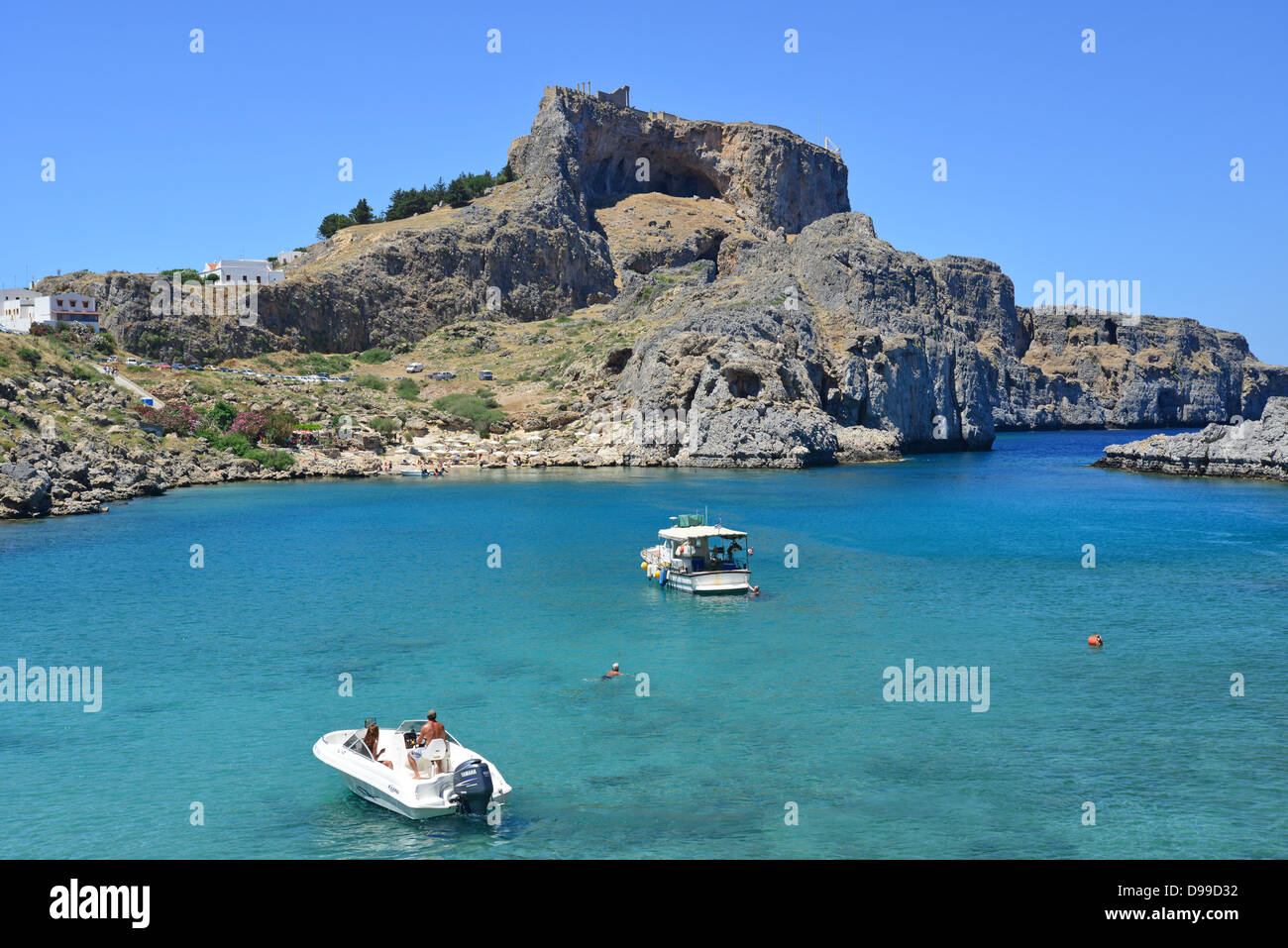 St Pauls Bay, Lindos, Rhodos (Rodos), die Dodekanes, Region südliche Ägäis, Griechenland Stockfoto