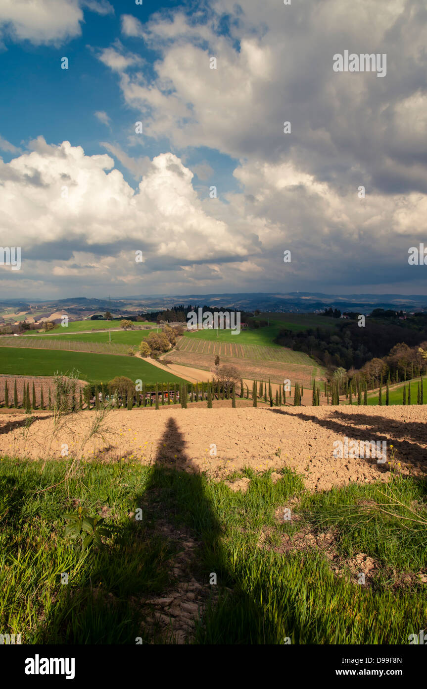 Toskanische Landschaft in der späten Abendsonne Stockfoto